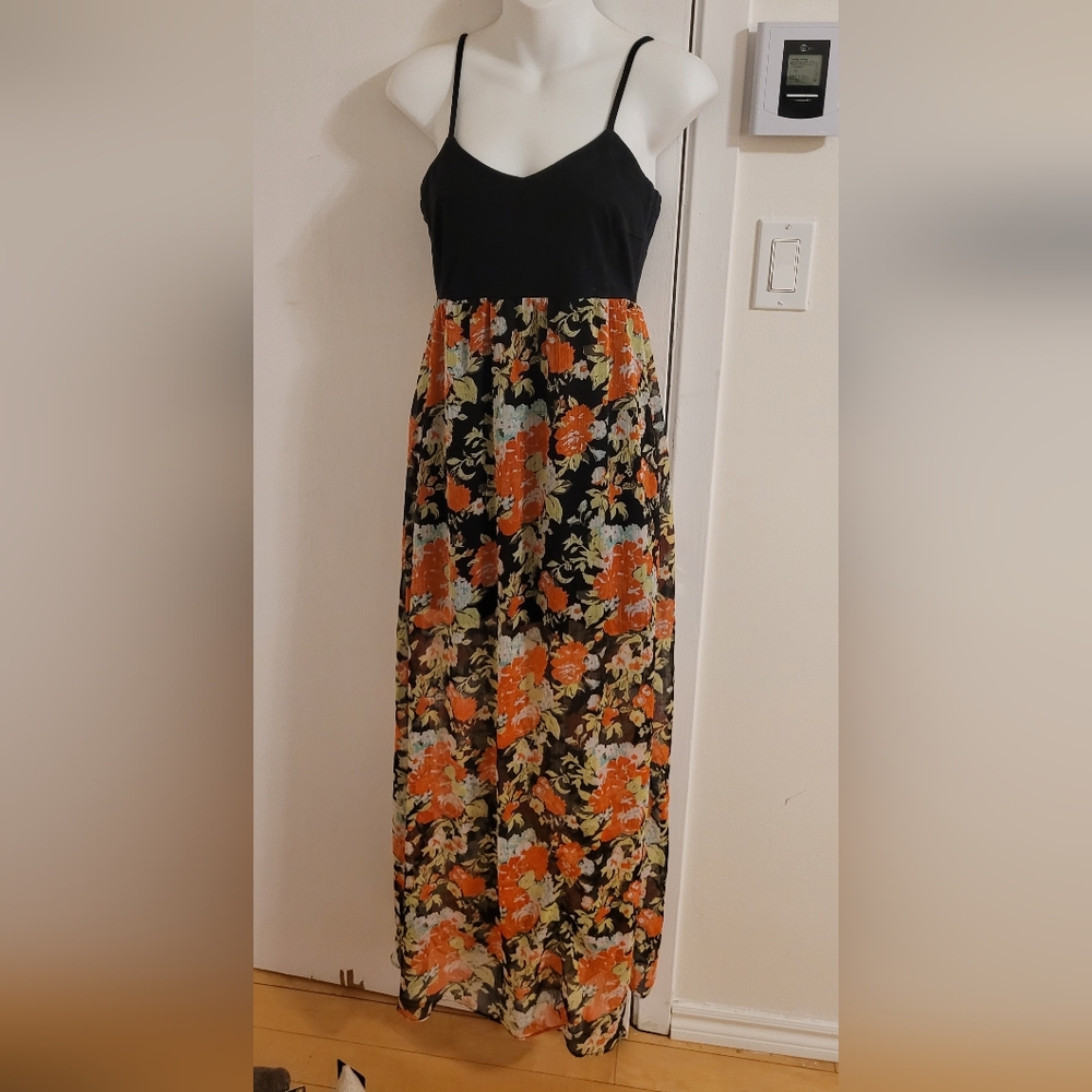 Floral Black and Orange Dress